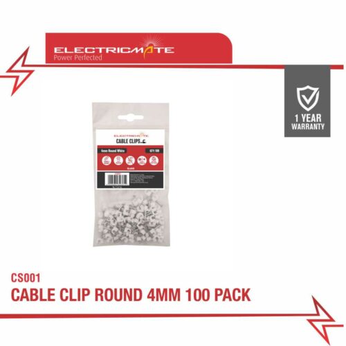 ELECTRICMATE CABLE CLIP ROUND 4MM 100 PACK