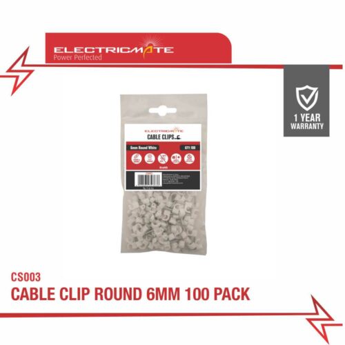 ELECTRICMATE CABLE CLIP ROUND 6MM 100 PACK