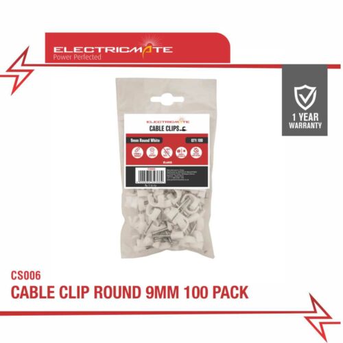 ELECTRICMATE CABLE CLIP ROUND 9MM 100 PACK