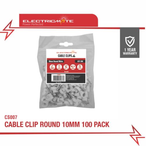 ELECTRICMATE CABLE CLIP ROUND 10MM 100 PACK