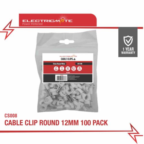 ELECTRICMATE CABLE CLIP ROUND 12MM 100 PACK