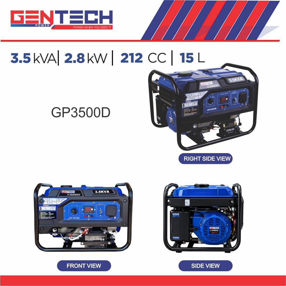 GENTECH POWER 3.5KVA I 2.8 KW ELECTRIC START PETROL GENERATOR - Image 2