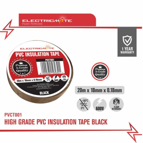 ELECTRICMATE HIGH GRADE PVC INSULATION TAPE BLACK 20M
