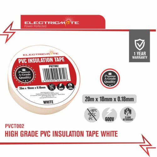 ELECTRICMATE HIGH GRADE PVC INSULATION TAPE WHITE 20M