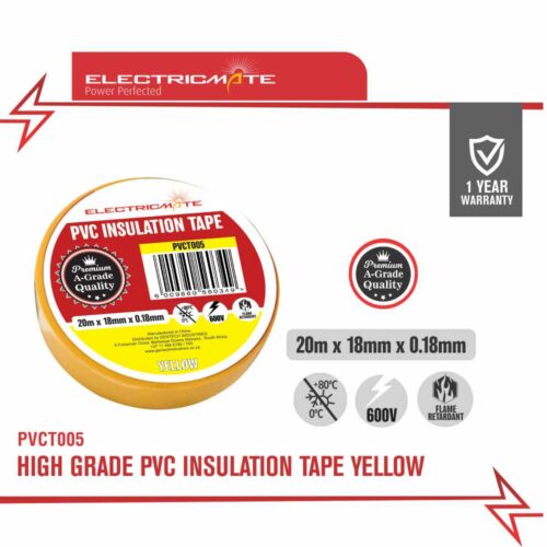 ELECTRICMATE HIGH GRADE PVC INSULATION TAPE YELLOW 20M