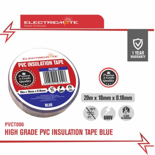 ELECTRICMATE HIGH GRADE PVC INSULATION TAPE BLUE 20M