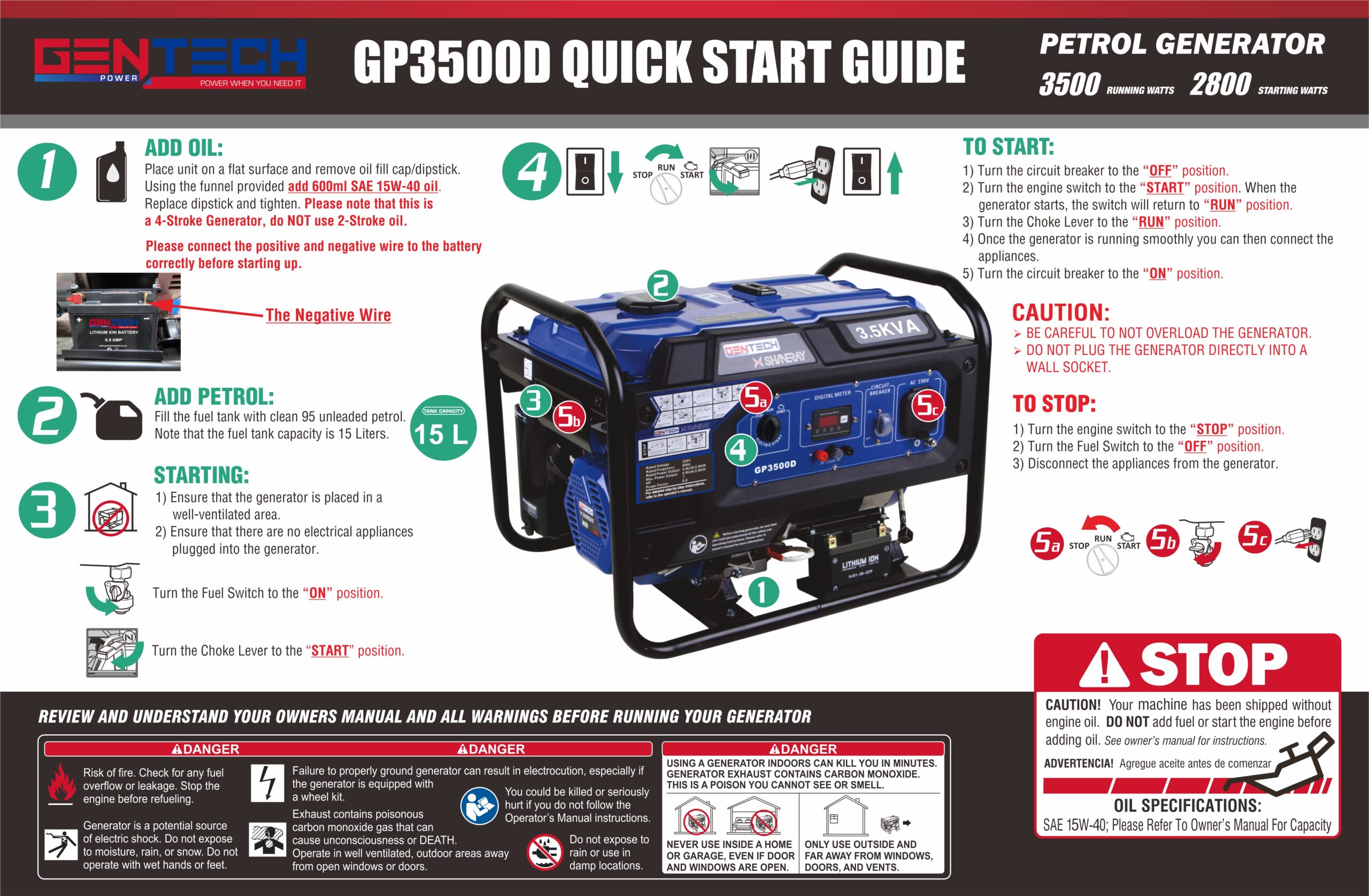 GENTECH POWER 3.5KVA I 2.8 KW ELECTRIC START PETROL GENERATOR - Image 6