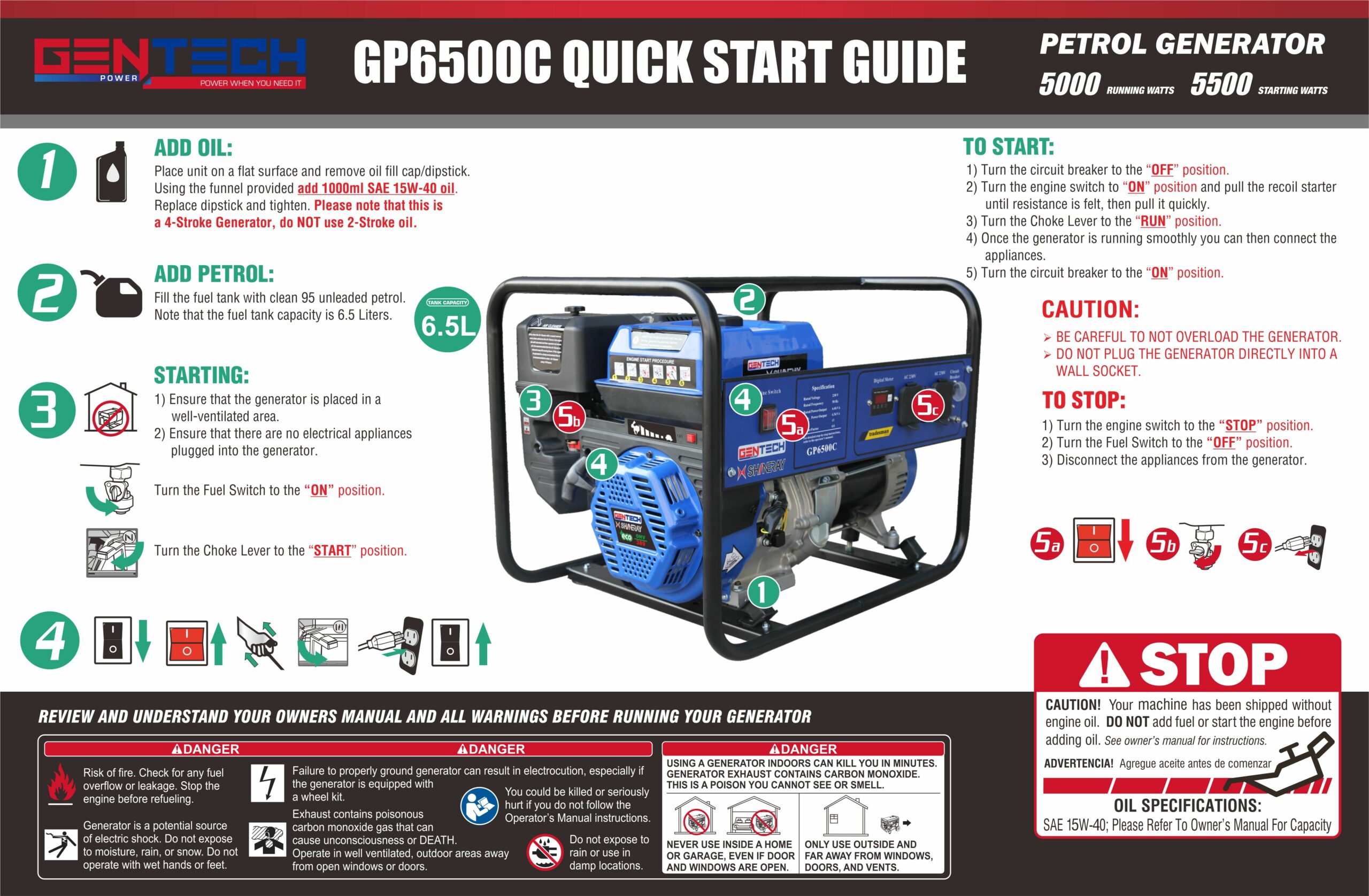 GENTECH POWER 6.5 kVA TRADESMAN SERIES PETROL GENERATOR - Image 6