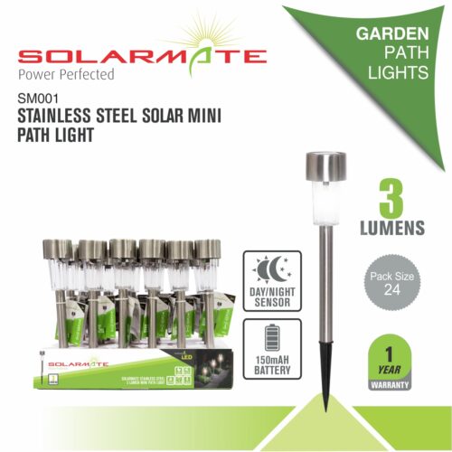 SOLARMATE STAINLESS STEEL SOLAR MINI PATH LIGHT