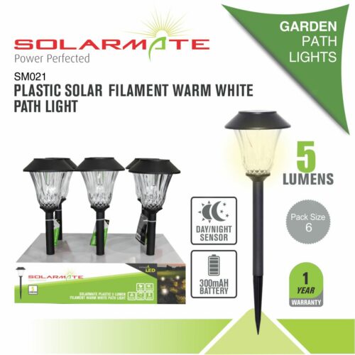 SOLARMATE PLASTIC SOLAR FILAMENT WARM WHITE PATH LIGHT