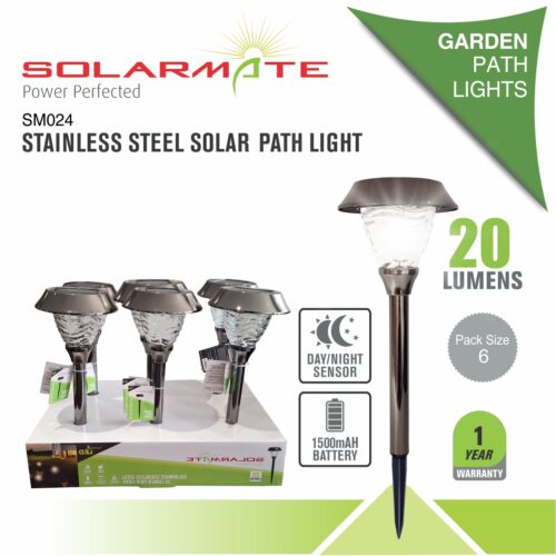 SOLARMATE STAINLESS STEEL  20 LUMENS PATH LIGHT