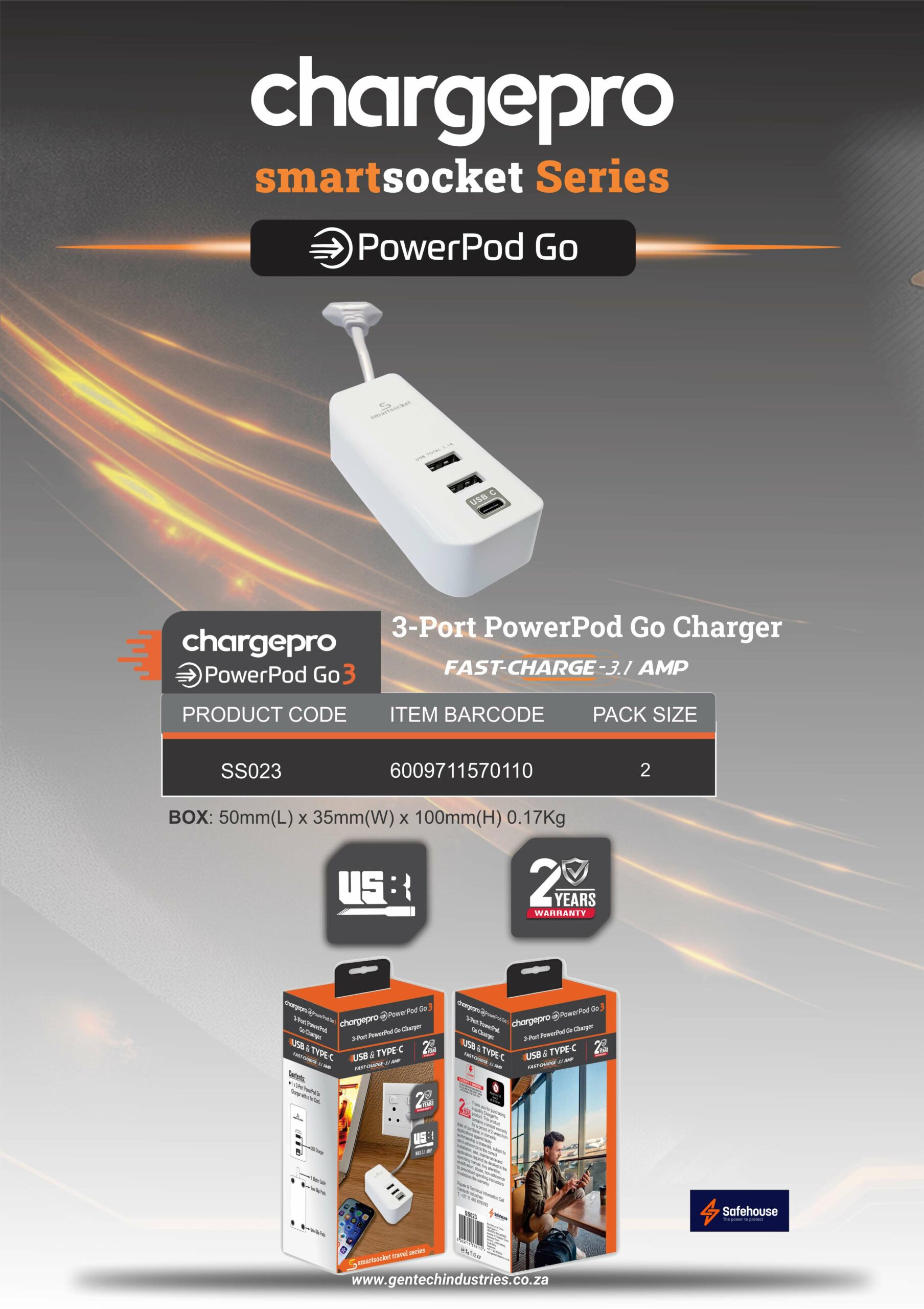 CHARGEPRO SMARTSOCKET SERIES CHARGEPRO POWERPOD GO3 3-PORT POWERPOD GO CHARGER - Image 2