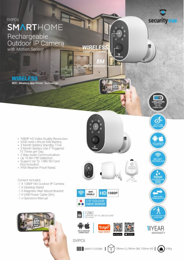 SECURITYVUE SMARTHOME RECHARGEABLE OUTDOOR IP CAMERA WITH MOTION SENSOR - Image 2