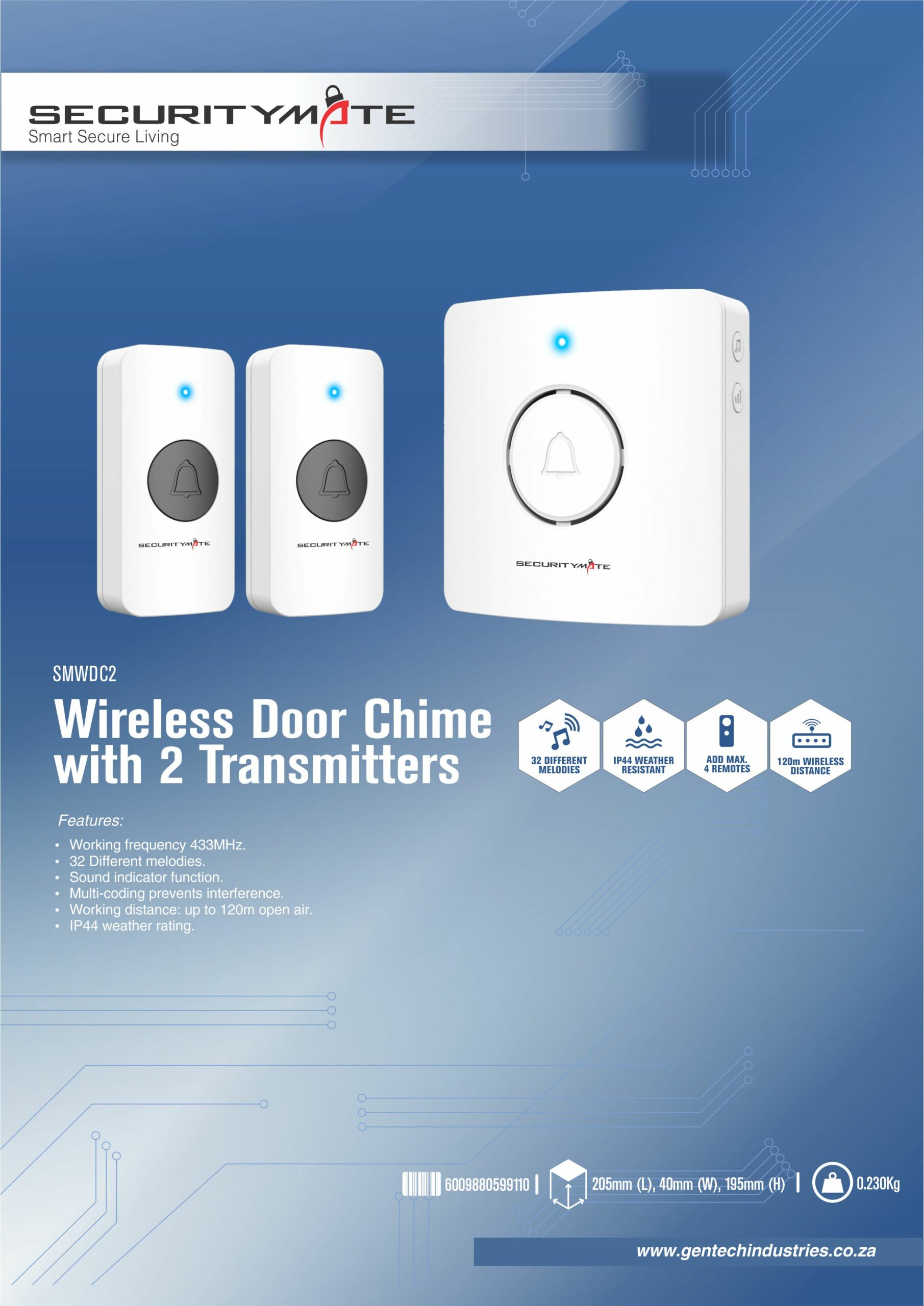 SECURITYMATE WIRELESS DOOR CHIME WITH 2 TRANSMITTERS - Image 2