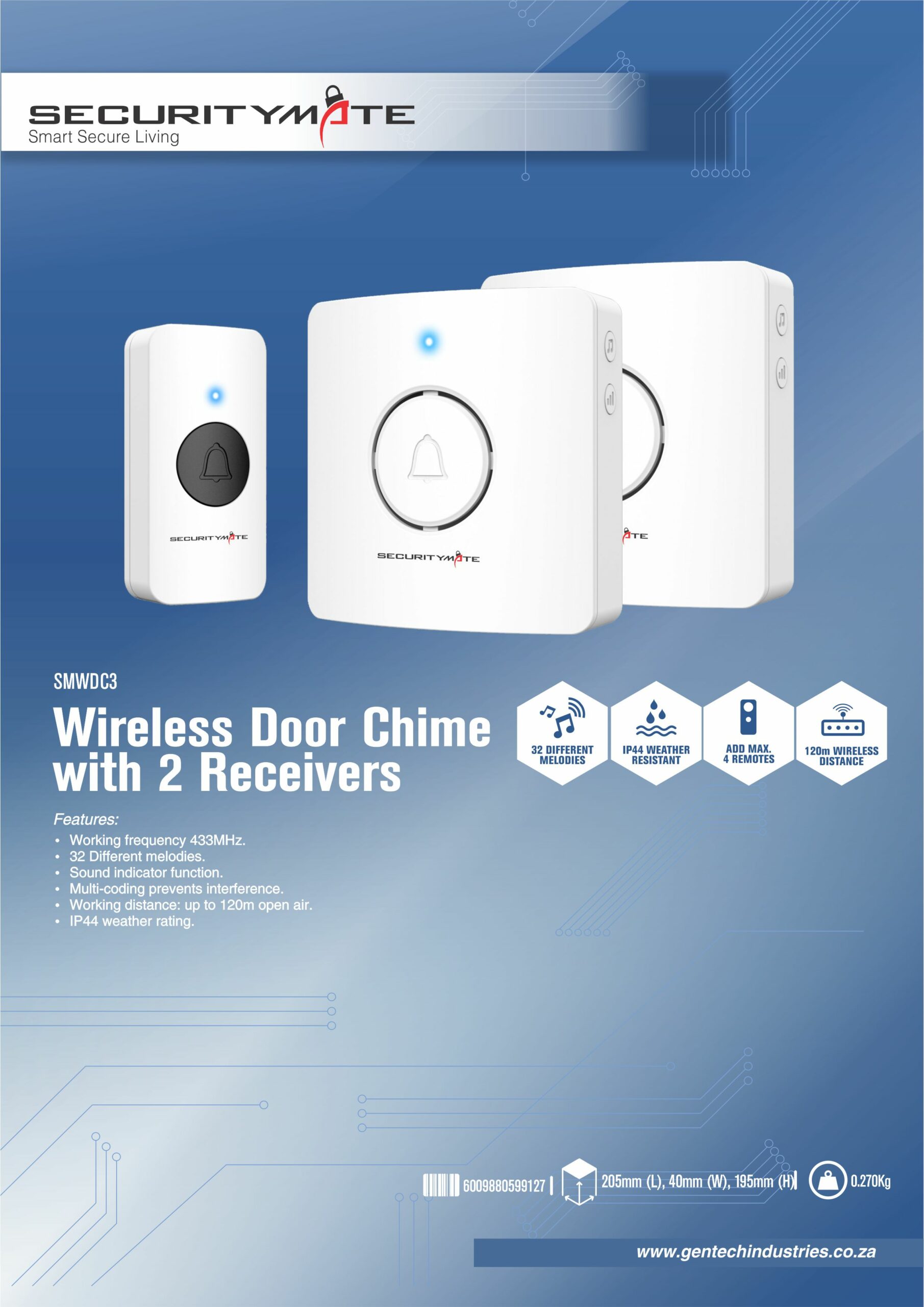 SECURITYMATE WIRELESS DOOR CHIME WITH 2 RECEIVERS - Image 2
