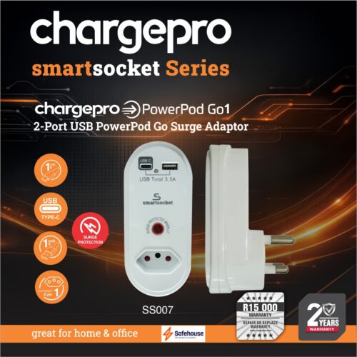 CHARGEPRO SMARTSOCKET SERIES CHARGEPRO POWERPOD GO1 2-PORT USB POWERPOD GO SURGE ADAPTOR