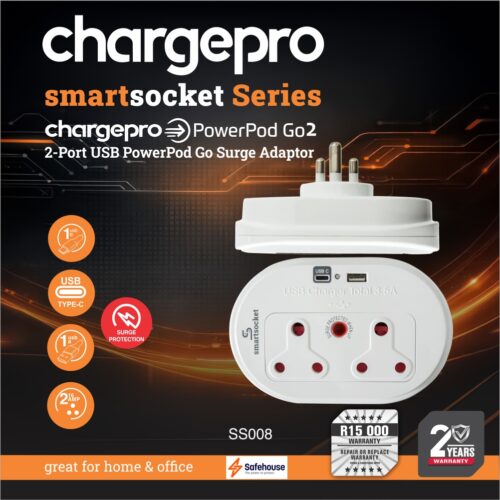 CHARGEPRO SMARTSOCKET SERIES CHARGEPRO POWERPOD GO2 2-PORT USB POWERPOD GO SURGE ADAPTOR