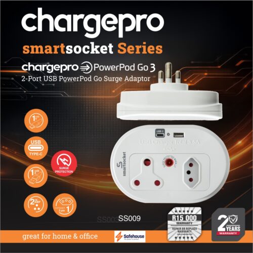 CHARGEPRO SMARTSOCKET SERIES CHARGEPRO POWERPOD GO3 2-PORT USB POWERPOD GO SURGE ADAPTOR