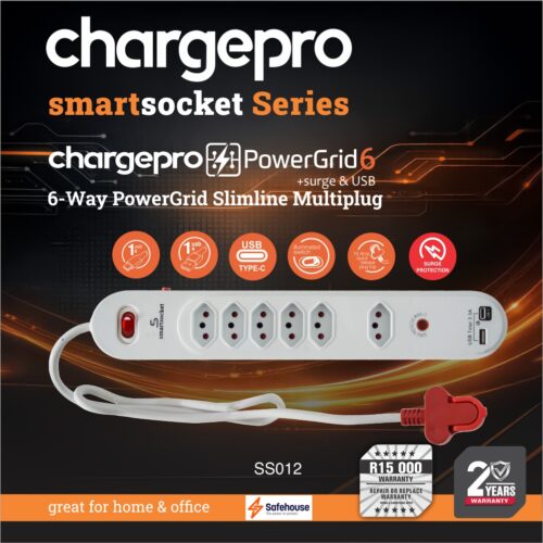 CHARGEPRO SMARTSOCKET SERIES CHARGEPRO POWERGRID 6 + SURGE & USB SLIMLINE MULTIPLUG