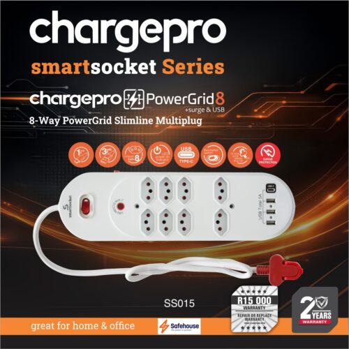 CHARGEPRO SMARTSOCKET SERIES CHARGEPRO POWERGRID 8 + SURGE & USB SLIMELINE MULTIPLUG