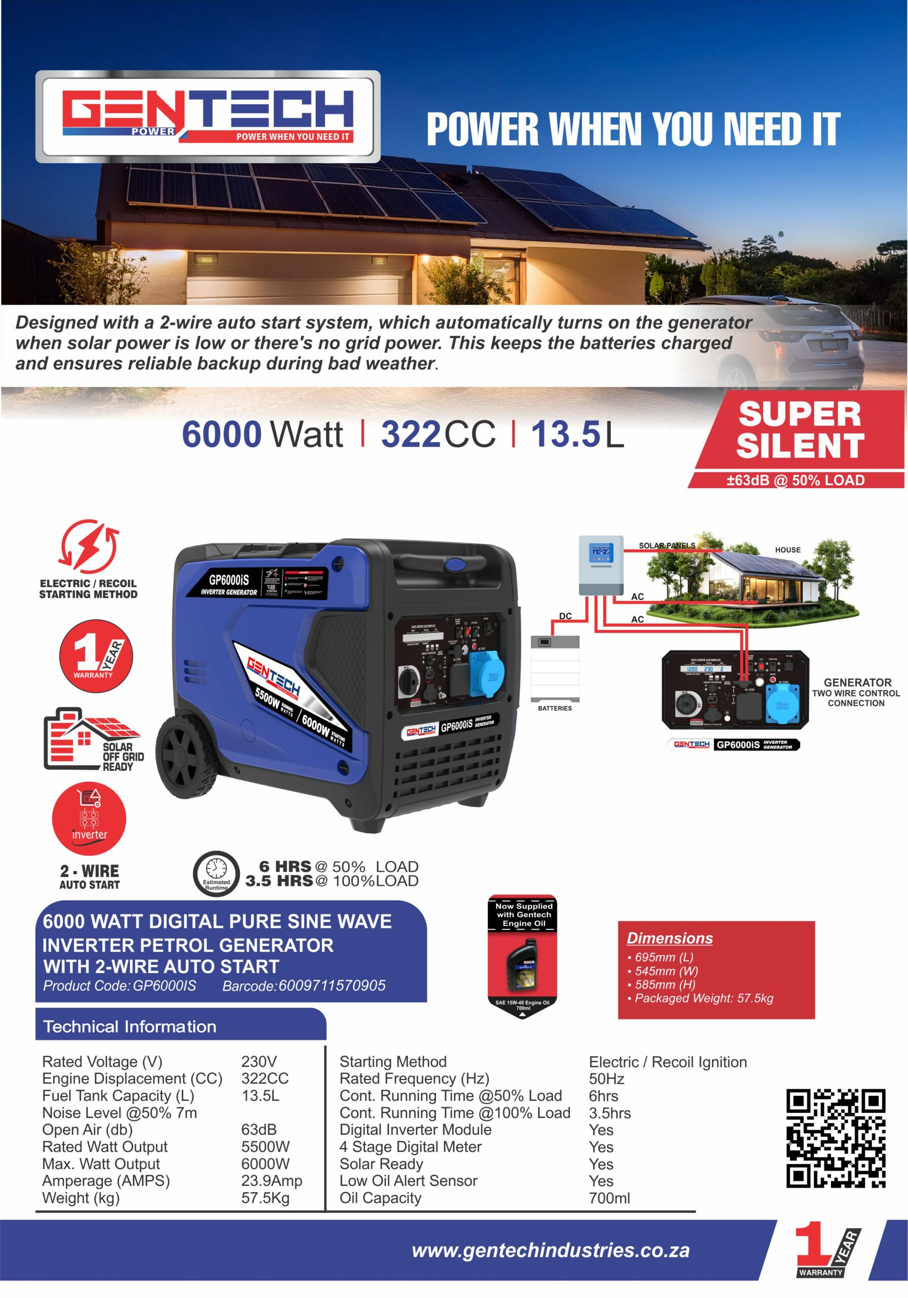 GENTECH POWER 6000 WATT DIGITAL PURE SINE WAVE INVERTER GENERATOR - Image 2