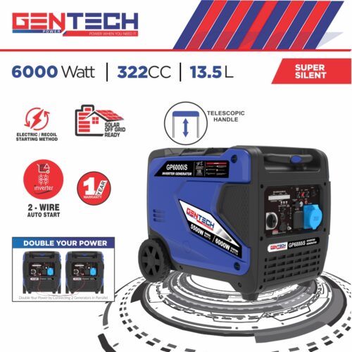 GENTECH POWER 6000 WATT DIGITAL PURE SINE WAVE INVERTER GENERATOR