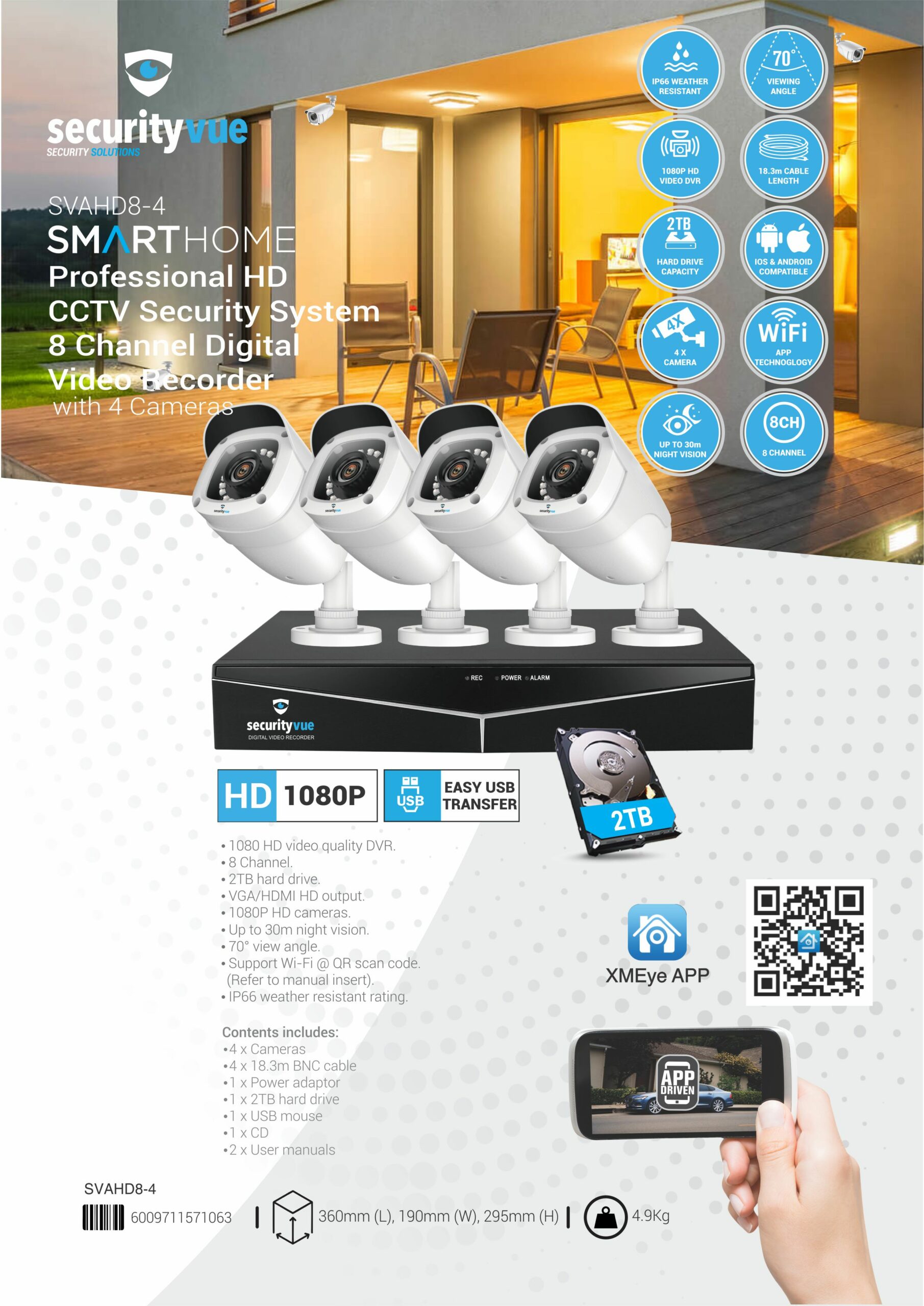 SECURITYVUE SMARTHOME PROFESSIONAL HD CCTV SECURITY SYSTEM 8 CHANNEL DIGITAL VIDEO RECORDER WITH 4 CAMERAS - Image 2