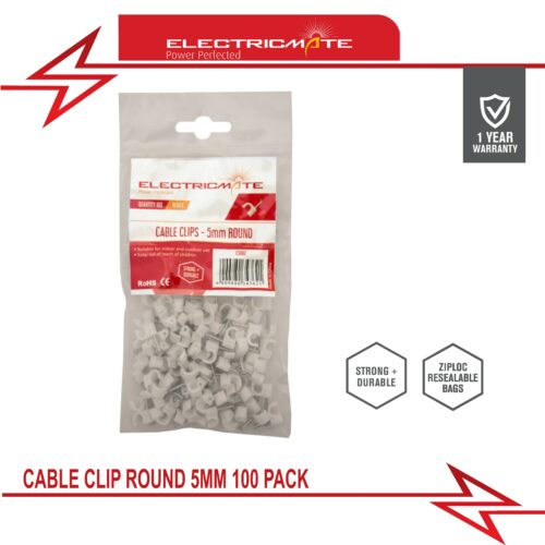 ELECTRICMATE CABLE CLIP ROUND 5MM 100 PACK