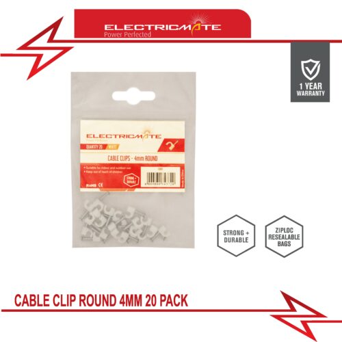 ELECTRICMATE CABLE CLIP ROUND 4MM 20 PACK
