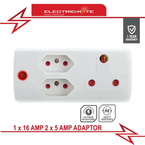 ELECTRICMATE WHITE 1 X 16AMP + 2 X 5AMP ADAPTOR
