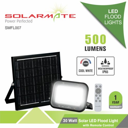 SOLARMATE 30 WATT FLOOD LIGHT WITH REMOTE CONTROL
