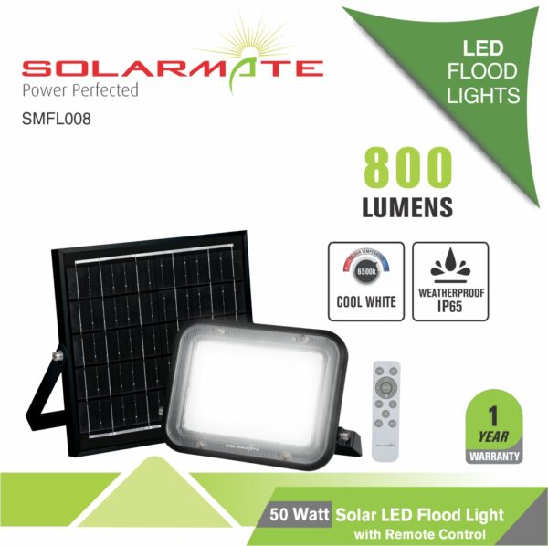 SOLARMATE 50-WATT SOLAR LED FLOOD LIGHT WITH REMOTE CONTROL