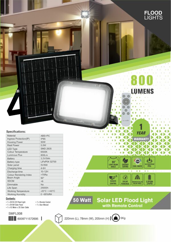 SOLARMATE 50-WATT SOLAR LED FLOOD LIGHT WITH REMOTE CONTROL - Image 2