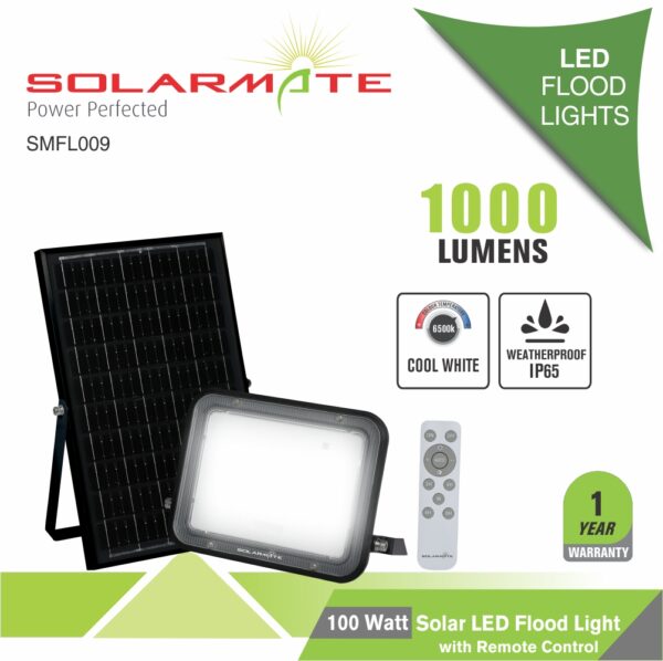 SOLARMATE 100-WATT SOLAR LED FLOOD LIGHT WITH REMOTE CONTROL