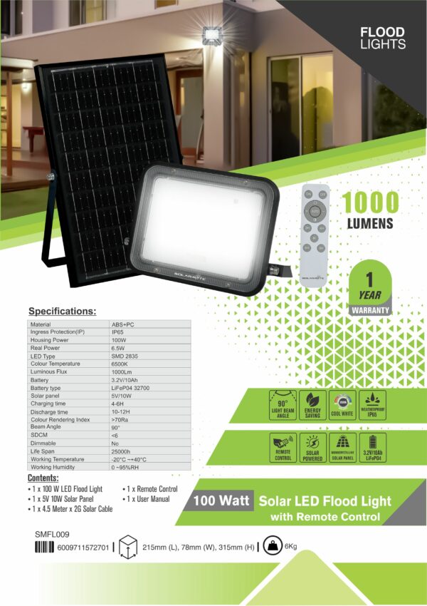 SOLARMATE 100-WATT SOLAR LED FLOOD LIGHT WITH REMOTE CONTROL - Image 2