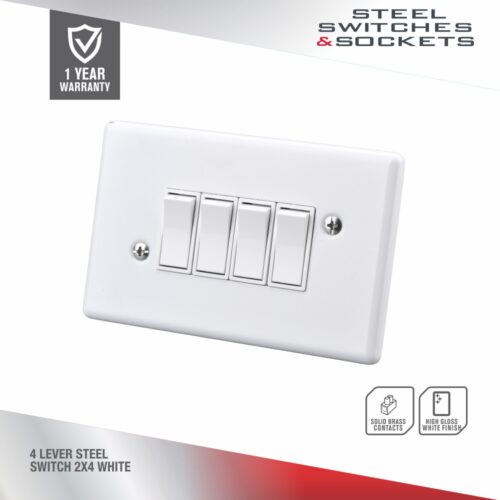 ELECTRICMATE 4 LEVER STEEL SWITCH 2X4 WHITE