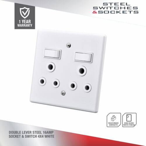 ELECTRICMATE DOUBLE LEVER STEEL 16AMP SOCKET & SWITCH 4X4 WHITE