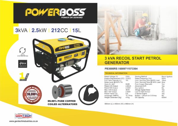 POWERBOSS 3 kVA RECOIL START PETROL GENERATOR - Image 2