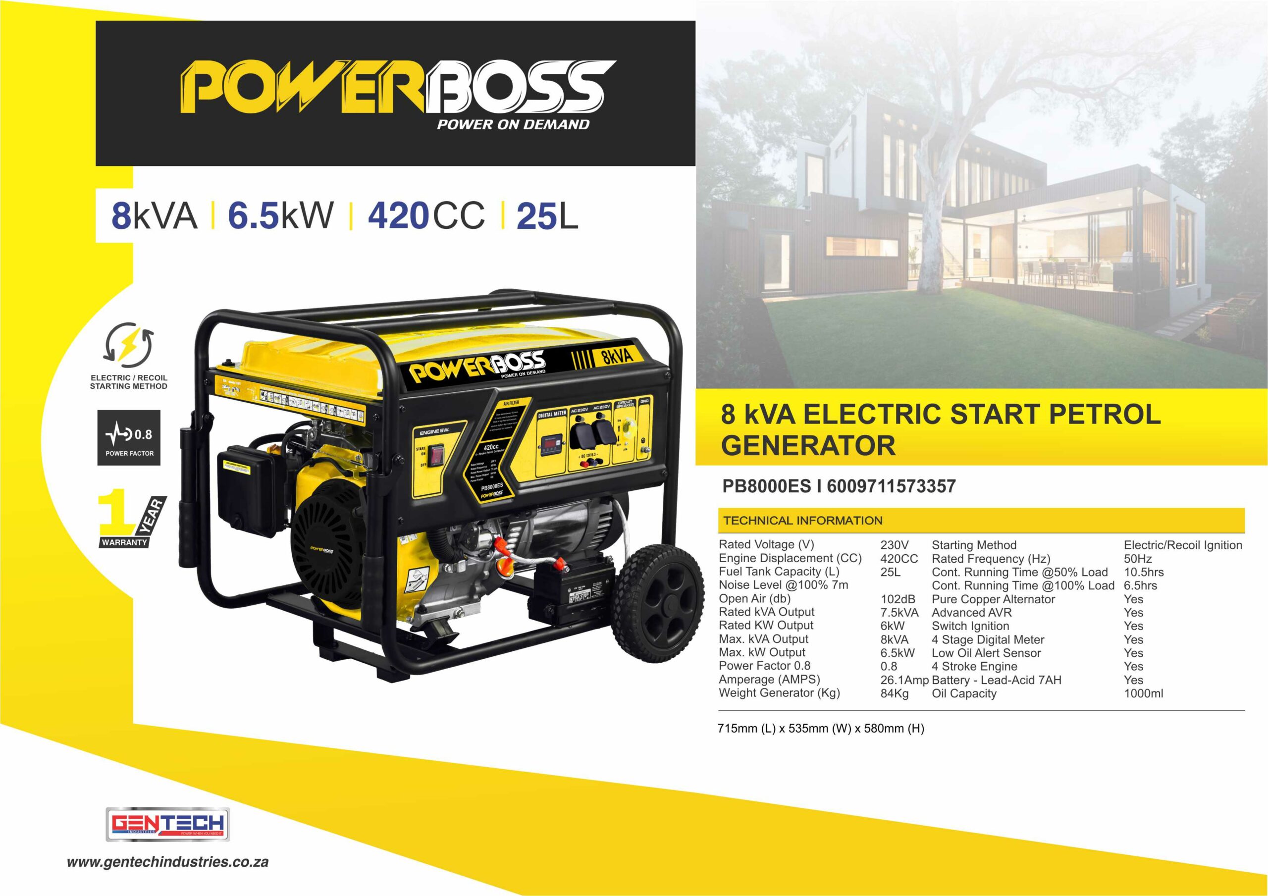 POWERBOSS 8 kVA RECOIL START PETROL GENERATOR - Image 2
