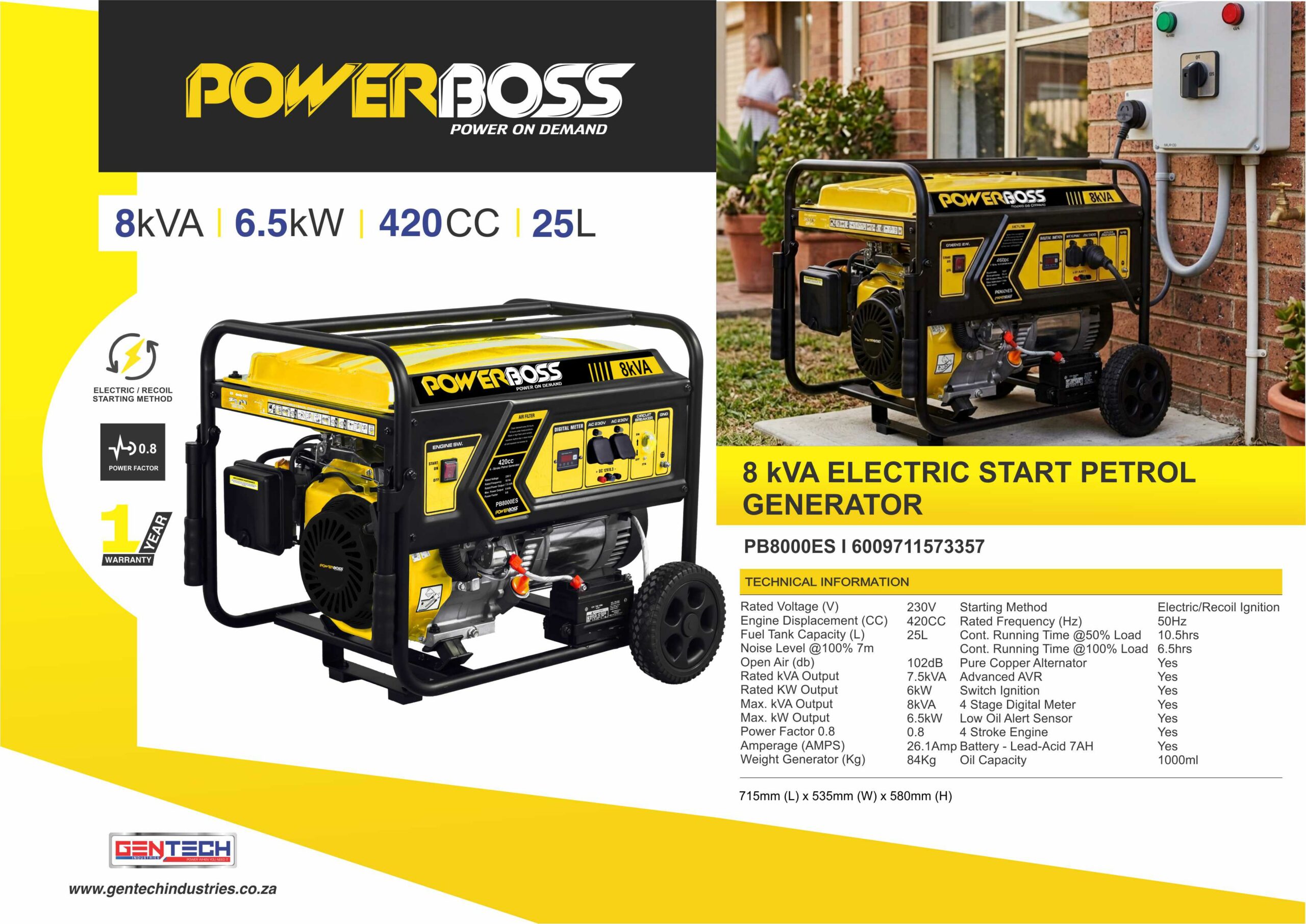 POWERBOSS 8 kVA RECOIL START PETROL GENERATOR - Image 5