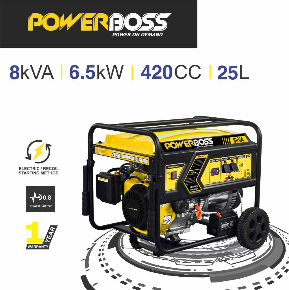 POWERBOSS 8 kVA RECOIL START PETROL GENERATOR