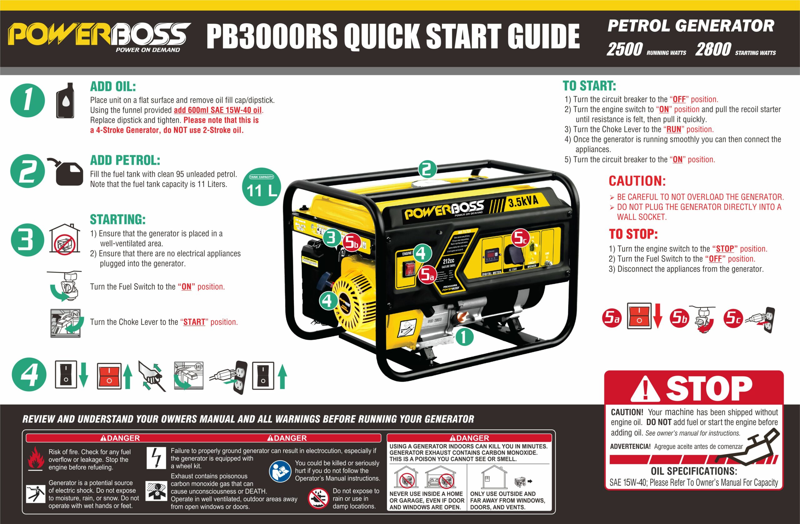 POWERBOSS 3 kVA RECOIL START PETROL GENERATOR - Image 6