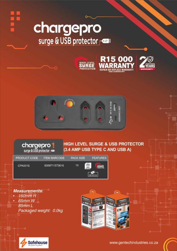 CHARGEPRO 1 - HIGH LEVEL SURGE & USB PROTECTOR (3.4 AMP USB TYPE C AND USB A) - Image 2