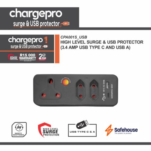 CHARGEPRO 1 - HIGH LEVEL SURGE & USB PROTECTOR (3.4 AMP USB TYPE C AND USB A)
