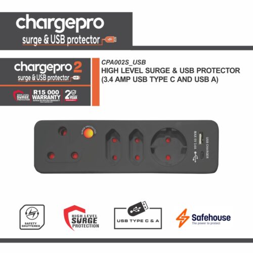CHARGEPRO 2 - HIGH LEVEL SURGE & USB PROTECTOR (3.4 AMP USB TYPE C AND USB A)