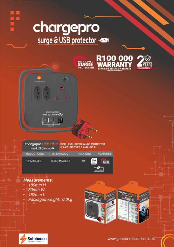 CHARGEPRO USB HUB - HIGH LEVEL SURGE & USB PROTECTOR (5 AMP TYPE C & USB A) - Image 2