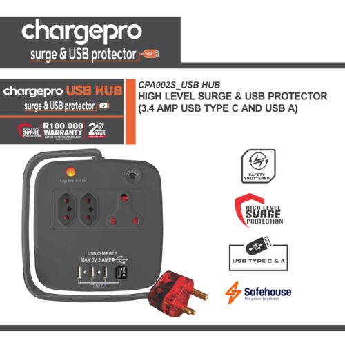 CHARGEPRO USB HUB - HIGH LEVEL SURGE & USB PROTECTOR (5 AMP TYPE C & USB A)