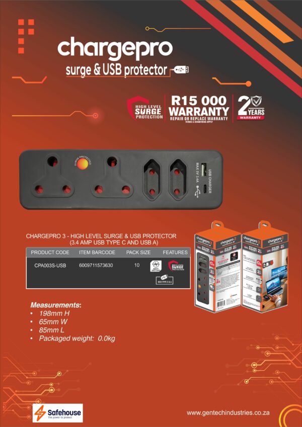 CHARGEPRO 3 - HIGH LEVEL SURGE & USB PROTECTOR (3.4 AMP USB TYPE C AND USB A) - Image 2