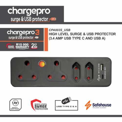 CHARGEPRO 3 - HIGH LEVEL SURGE & USB PROTECTOR (3.4 AMP USB TYPE C AND USB A)