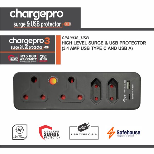 CHARGEPRO 3 - HIGH LEVEL SURGE & USB PROTECTOR (3.4 AMP USB TYPE C AND USB A)